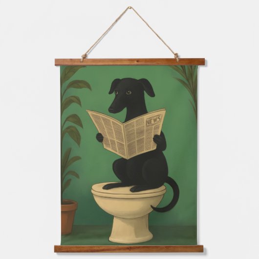 Black Dog Reading Newspaper Wall Art Hangend Wandkleed (Voorkant)