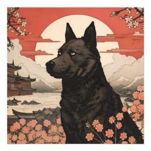 Black Dog Ukiyo-e Foto Afdruk