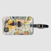 Black Doodle Riding Scooter European City Streets Bagagelabel (Voorkant (horizontaal))