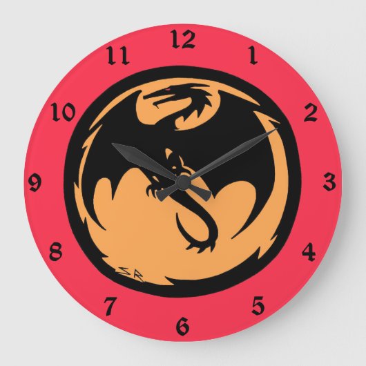 Black Dragon gouden koraal wandklok Grote Klok (Voorkant)