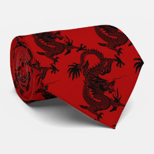 Black Dragon Papercut Chinees Nieuwjaar Zodiac Roo Stropdas