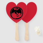 Black Dragon red heart hand fans Handwaaier (Voorkant en achterkant)