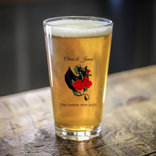 Black Dragon Red Roses Fantasie Glas