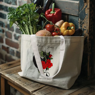 Black Dragon Red Roses Fantasie Grote Tote Bag