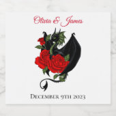 Black Dragon Red Roses Fantasy Bruiloft Bier Etiket (Enkel label)