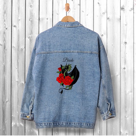 Black Dragon Red Roses Fantasy Bruiloft Denim Jacket