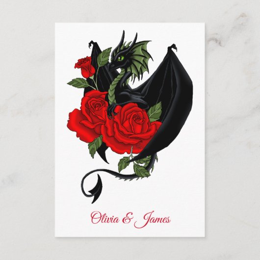 Black Dragon Red Roses Fantasy Bruiloft Informatiekaartje (Achterkant)