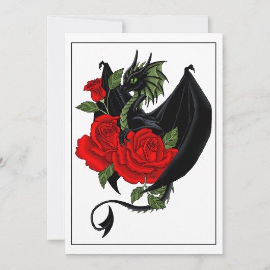 Black Dragon Red Roses Fantasy Bruiloft Kaart (Achterkant)