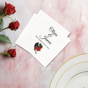Black Dragon Red Roses Fantasy Bruiloft Servet