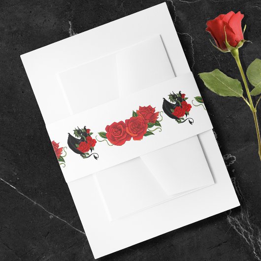 Black Dragon Red Roses Fantasy Bruiloft Uitnodigingen Wikkel