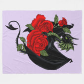 Black Dragon Red Roses Lavendel Fleece Deken (Voorkant (Horizontaal))