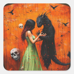 Black Dragon Shadow Work Witchy Recovery AI-kunst Vierkante Sticker