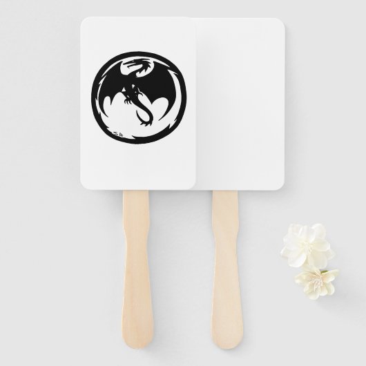 Black Dragon white rectangle hand fans Handwaaier (Voorkant en achterkant)