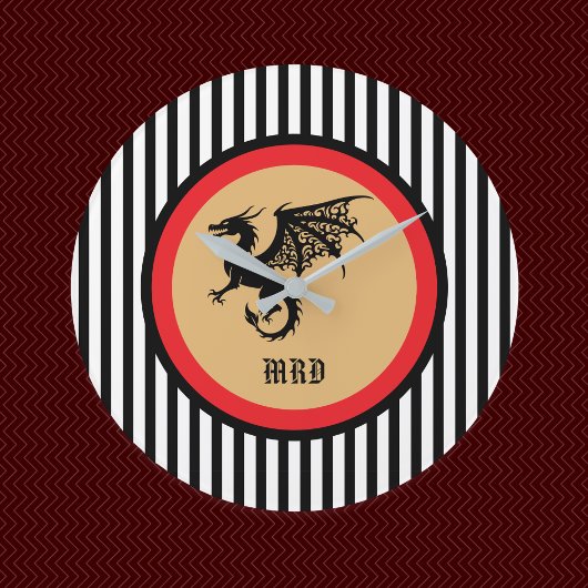 Black Dragon with Monogram n Black White Stripes Grote Klok