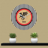 Black Dragon with Monogram n Black White Stripes Grote Klok