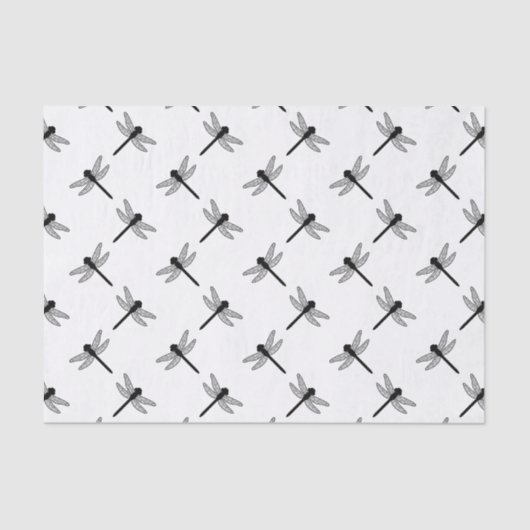 Black Dragonfly Pattern op White Tissuepapier (Voorkant)
