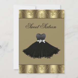 Black Dress Gold Chandelier Sweet Sixteen Birthday Kaart