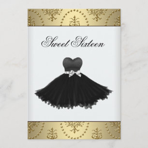 Black Dress Gold Chandelier Sweet Sixteen Birthday Kaart