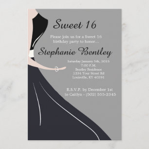 Black Dress Silhouette Sweet 16 Uitnodiging