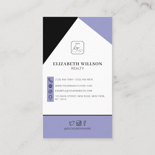 Black Dusty Paars Custom Business Logo & QR Code Visitekaartje (Achterkant)