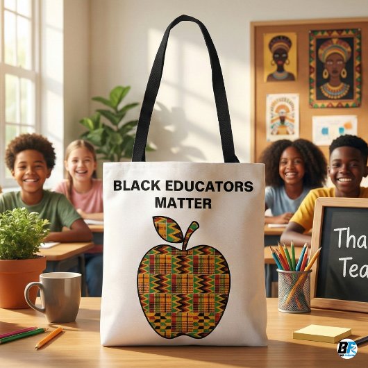 Black Educators Matter Kente Cloth Apple Teacher Draagtas