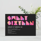 Black Electric Glow Sweet 16 Invitations (Debout devant)