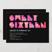 Black Electric Glow Sweet 16 Invitations (Devant / Derrière)