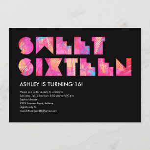 Black Electric Glow Sweet 16 Invitations Kaart