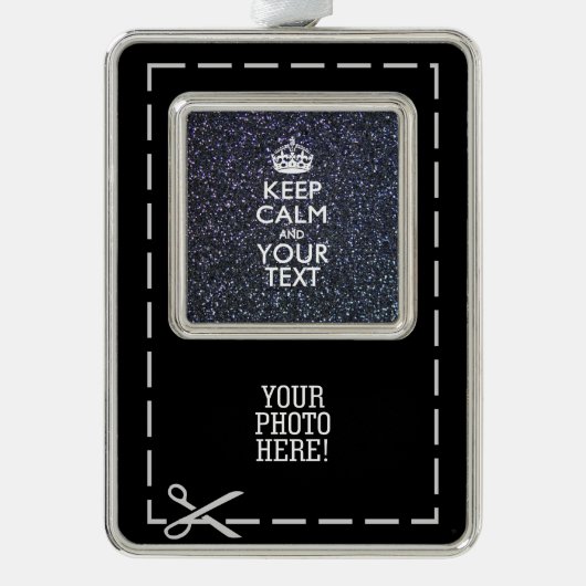 Black Elegance Keep Calm Jouw tekst Verzilverd Kader Ornament (Voorkant)