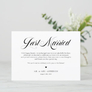 Black Elegant Bold Calligraphy Gewoon getrouwd Aankondiging