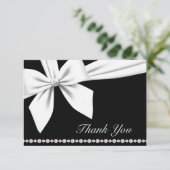 Black Elegant Bow & Pearl Fancy Carte de remerciem (Debout devant)
