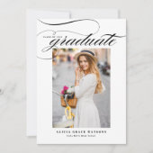 Black Elegant Calligraphy Photo Afstuderen Aankondiging (Voorkant)
