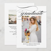 Black Elegant Calligraphy Photo Afstuderen Kaart (Voorkant / Achterkant)