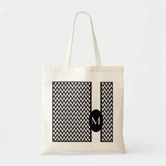 Black Elegant Chevron Design met monogram Tote Bag (Voorkant)