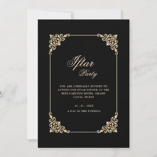 Black Elegant Classic Frame Script Iftar Party Kaart