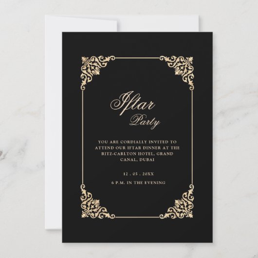 Black Elegant Classic Frame Script Iftar Party Kaart (Voorkant)