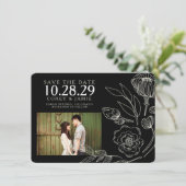 Black Elegant Floral Wedding Save The Date (Staand voorkant)