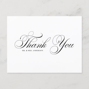 Black Elegant Flourish Script Weddenschap Bedankt Briefkaart