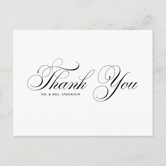 Black Elegant Flourish Script Weddenschap Bedankt Briefkaart (Voorkant)