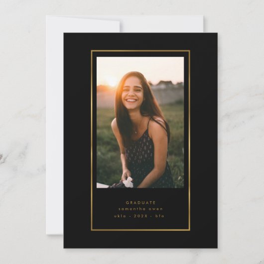 Black Elegant Folie Border Photo University Afstud Aankondiging (Voorkant)