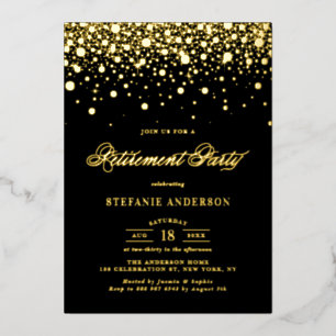 Black Elegant Folie Confetti Retirement Party Folie Uitnodiging