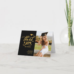 Black Elegant Gold Glitter Script Photo Afstuderen Bedankkaart