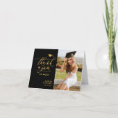 Black Elegant Gold Glitter Script Photo Afstuderen Bedankkaart (Voorkant)