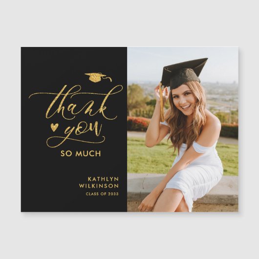 Black Elegant Gold Script Afstuderen Hartelijk dan (Voorkant)