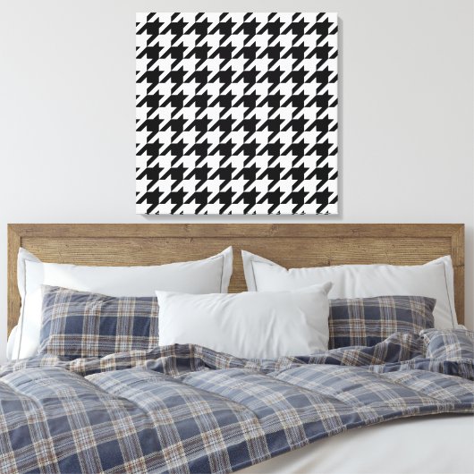 Black Elegant Houndstooth Canvas Afdruk (Insitu (Slaapkamer))