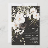 Black Elegant Luxury Floral Orchid Wedding Kaart (Voorkant)
