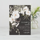 Black Elegant Luxury Floral Orchid Wedding Kaart (Staand voorkant)