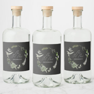 Black elegant modern botanical script wedding likeurfles etiket