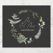 Black elegant modern botanical script wedding likeurfles etiket (Enkel label)