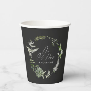 Black elegant modern botanical script wedding papieren bekers